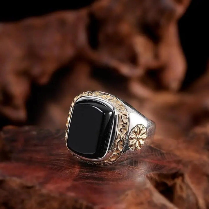 Bague chevalière en obsidienne vintage pour homme Olivenorma « Man Of Distinction » 