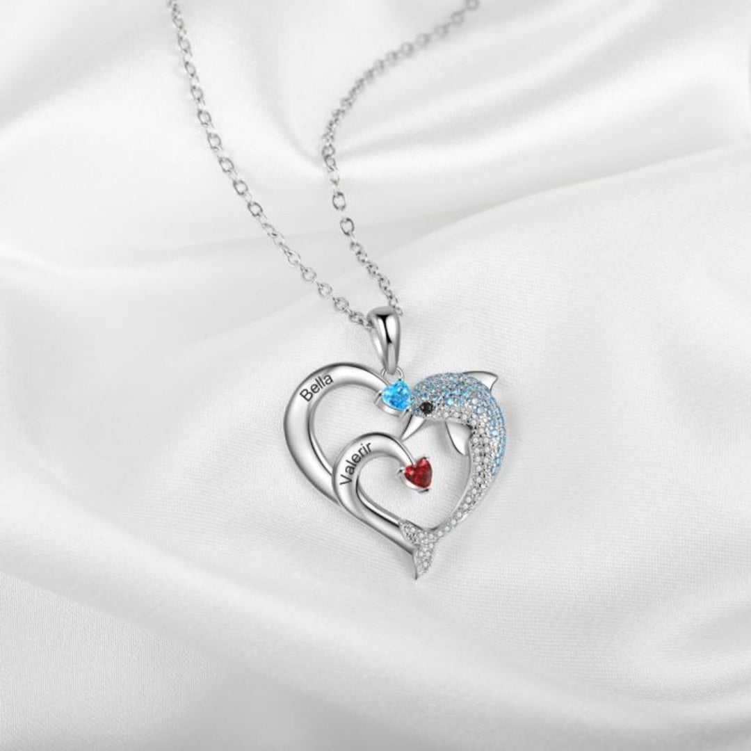 Collier avec pendentif en pierre gravée en forme de cœur et de dauphin Olivenorma - image 9