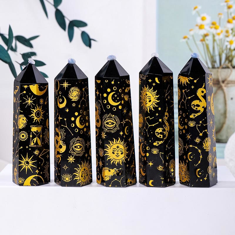 Tour de cristal d'obsidienne Olivenorma Baguettes de cristal hexagonales