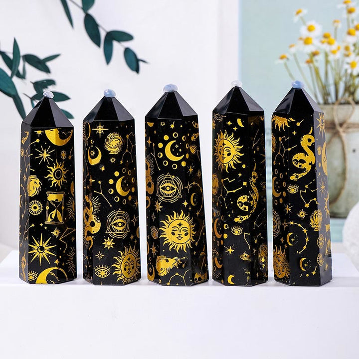 Tour de cristal d'obsidienne Olivenorma Baguettes de cristal hexagonales