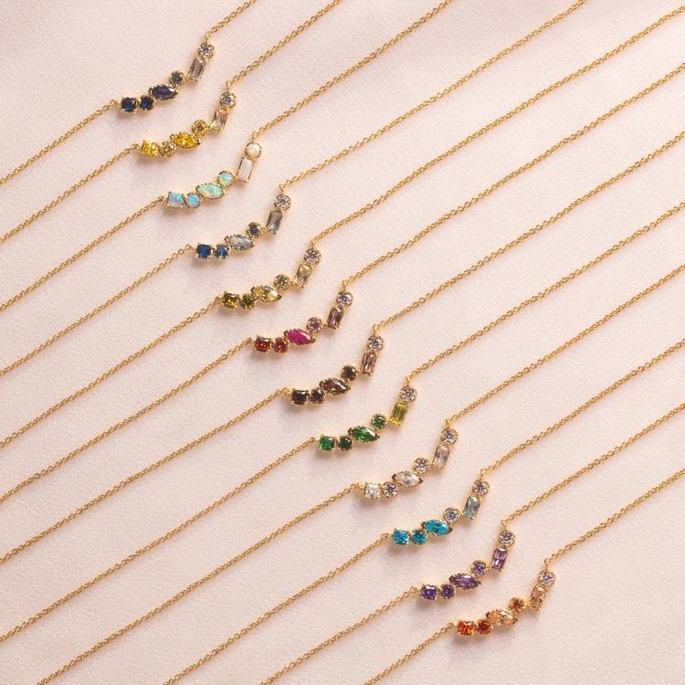 Collier avec pendentif en perles et pierres de naissance multiples Olivenorma plaqué or et cuivre 