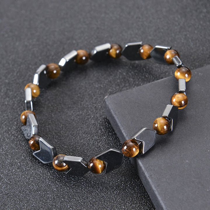 Bracelet homme en perles d'hématite et d'œil de tigre Olivenorma Arrow