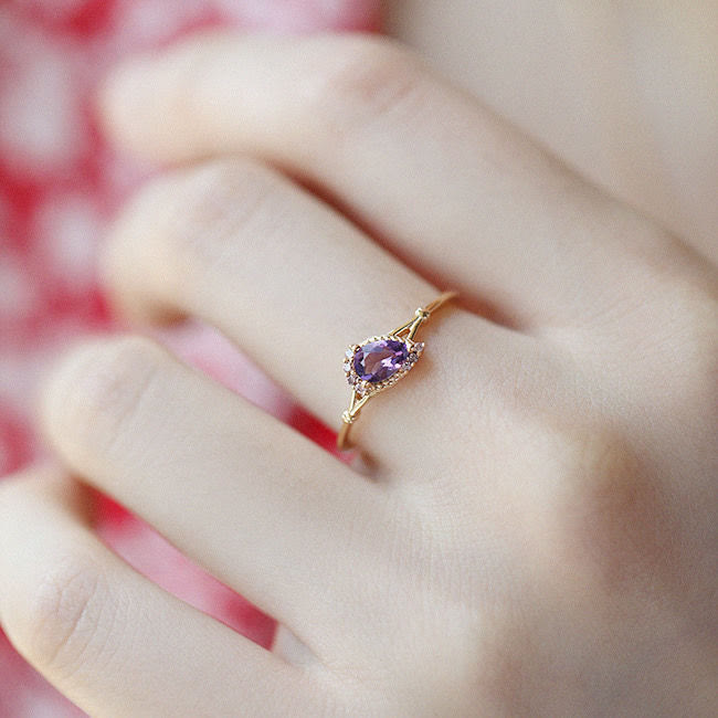 Bague ouverte ajustable en forme de goutte d'eau avec zircon blanc améthyste Olivenorma