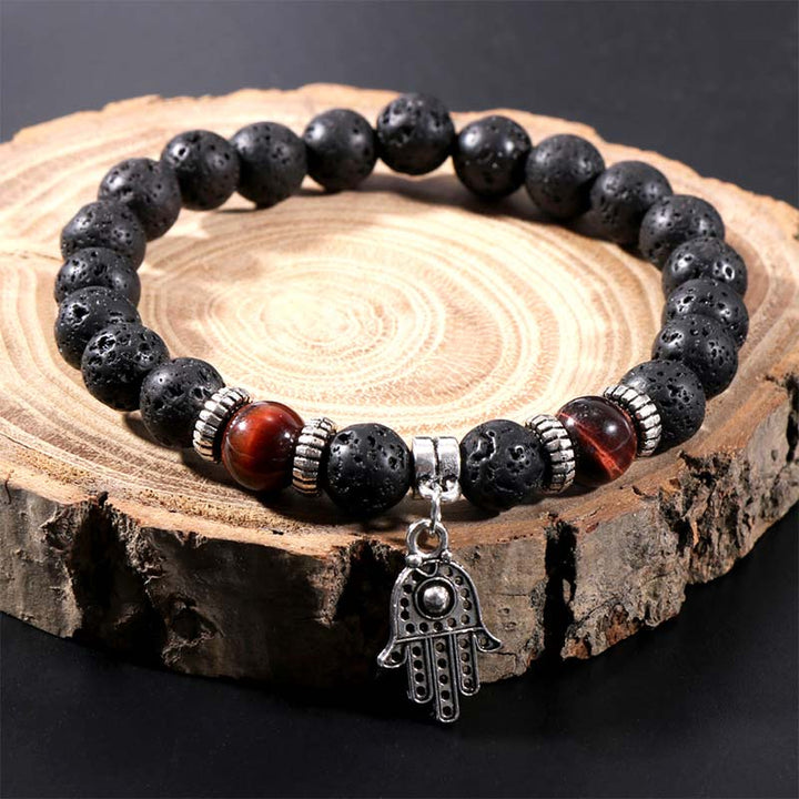 Bracelet en pierre de lave et œil de tigre malachite