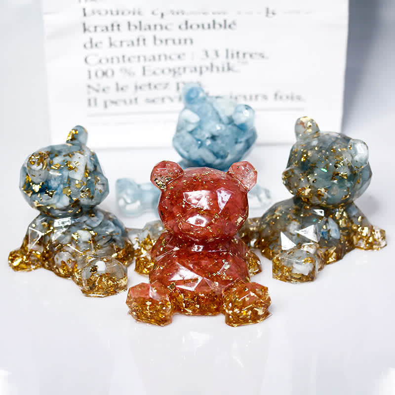 Décoration en pierre précieuse en forme d'ours avec miroir en cristal Olivenorma