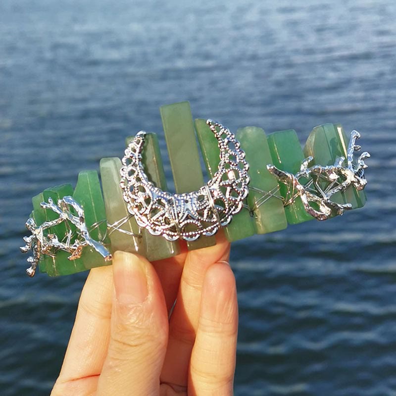 Couronne de mariée en cristal naturel avec libellule et lune Olivenorma 