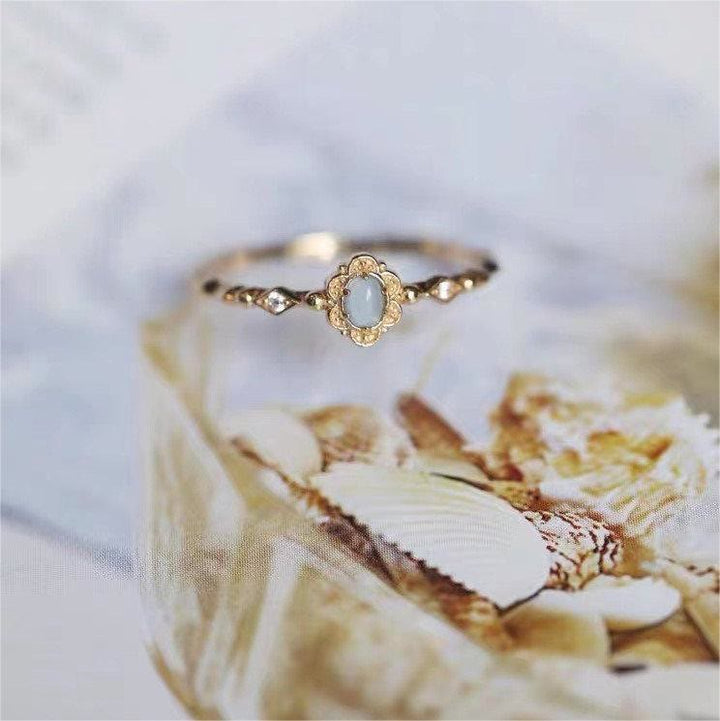 Bague vintage Olivenorma en aigue-marine naturelle et marguerites 