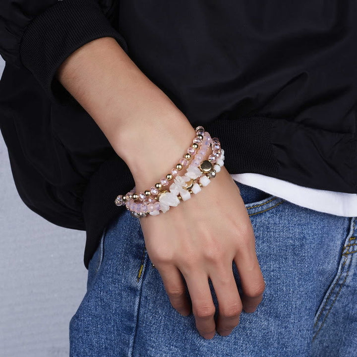 Bracelet ajustable multicouche enroulé en cristal naturel coloré Olivenorma