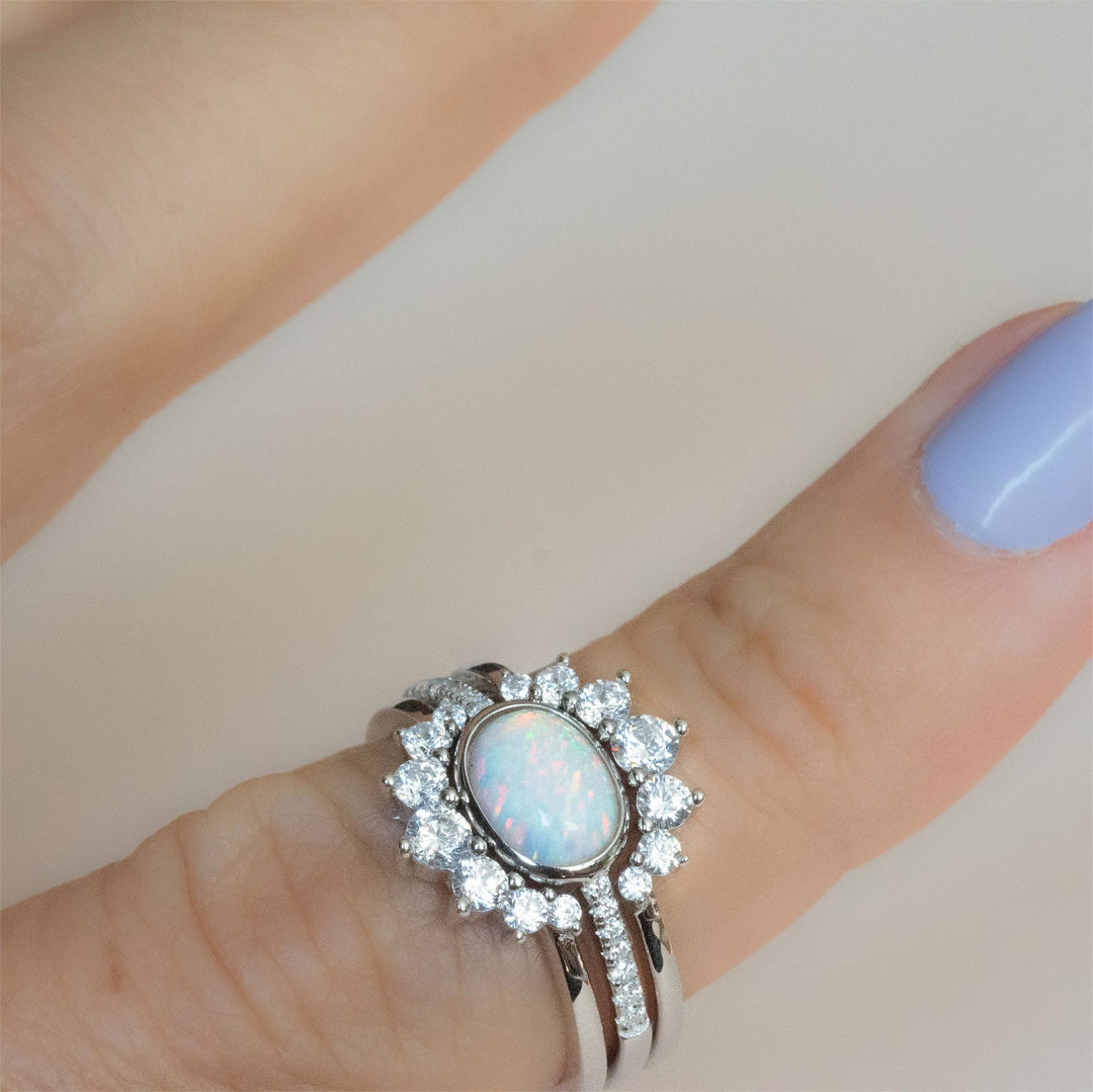 Bague empilable à trois couches en opale Olivenorma