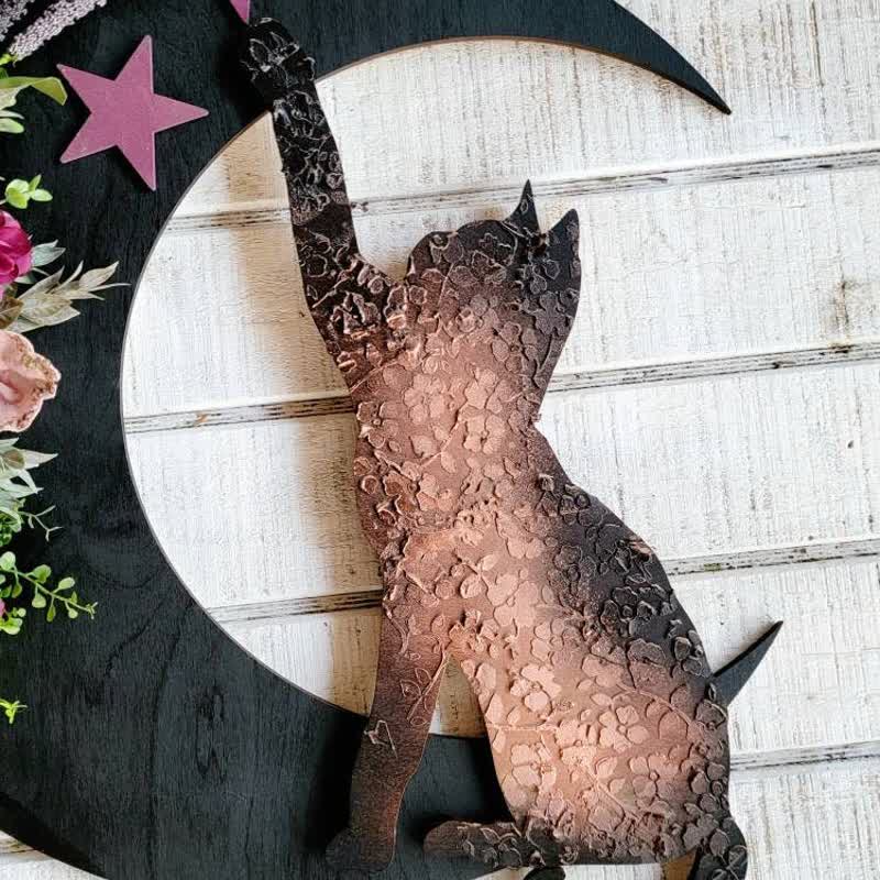 Décoration murale lunaire céleste Olivenorma avec lune et chaton