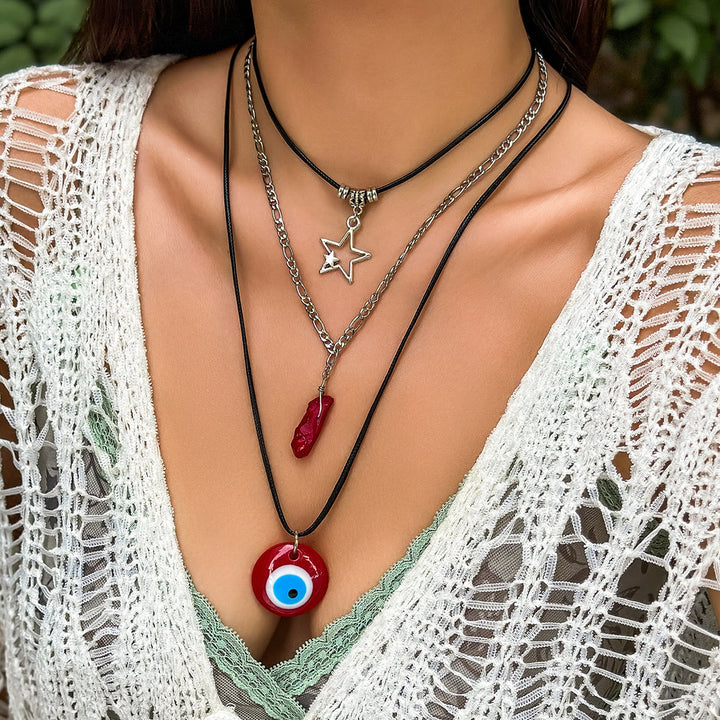 Ensemble de colliers avec pendentif en obsidienne et arbre de vie contre le mauvais œil Olivenorma 
