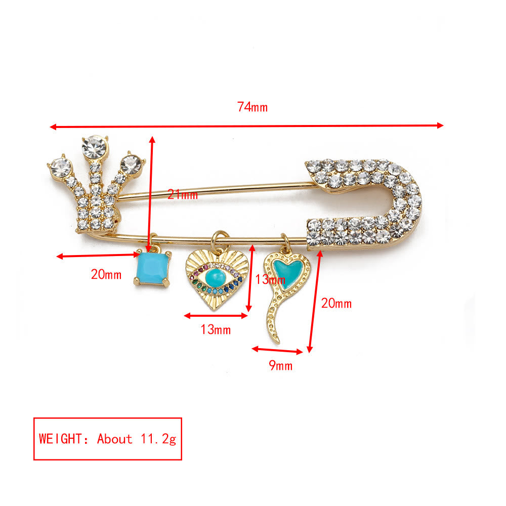 Broche en forme de cœur avec mauvais œil en zircon blanc Olivenorma 