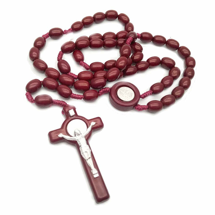 Collier chapelet et croix en perles de bois Olivenorma 