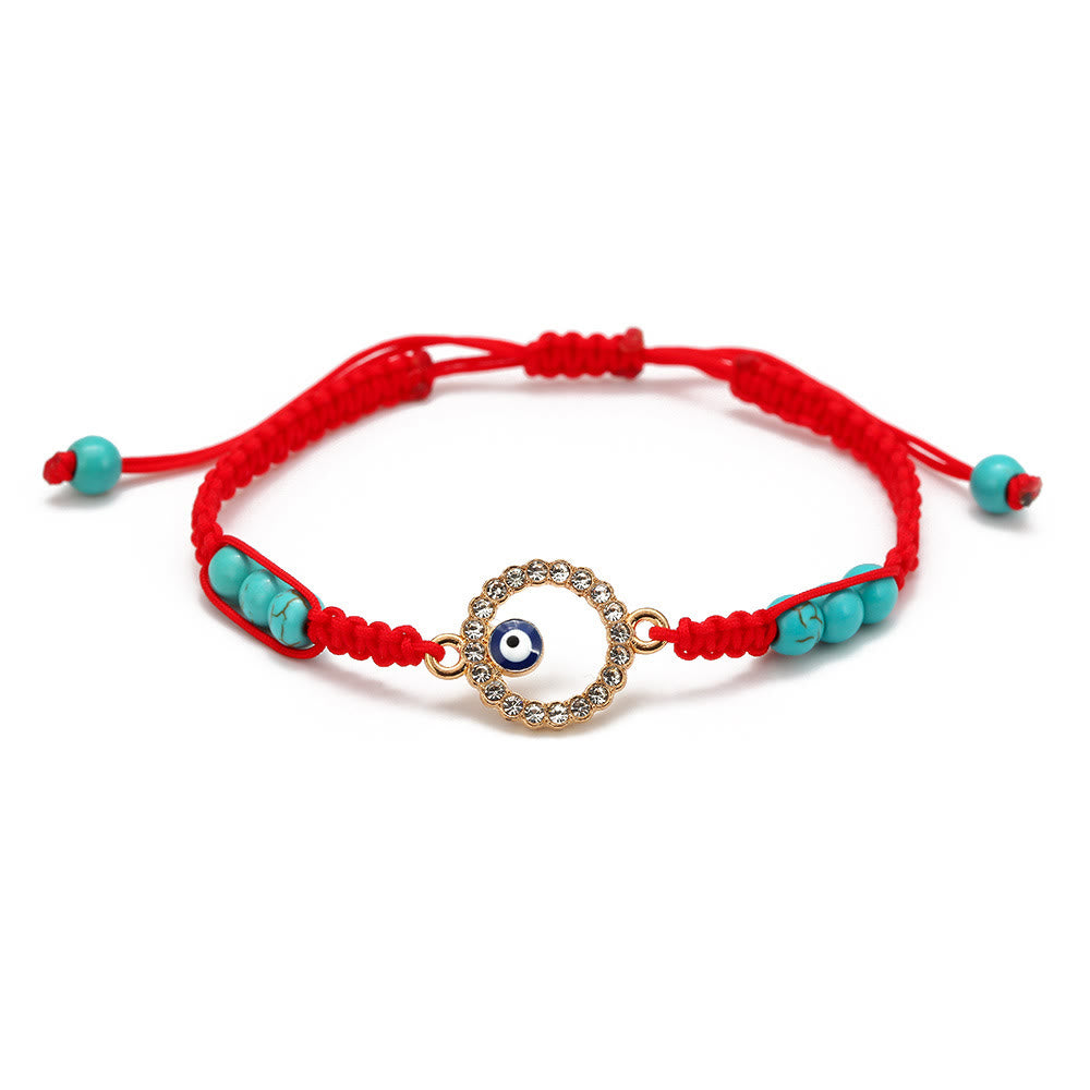 Bracelet tressé ajustable Olivenorma en zircon blanc turquoise contre le mauvais œil