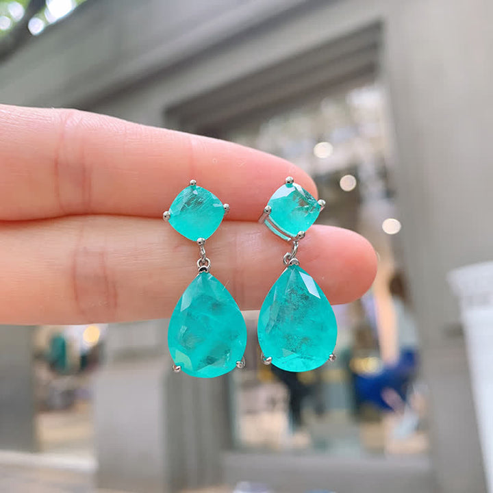 Boucles d'oreilles en forme de goutte d'eau avec tourmaline Paraiba