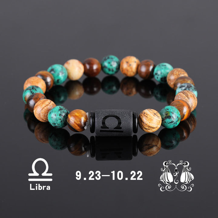 Bracelet pendentif en perles de bronze et œil de tigre avec zodiaque Olivenorma