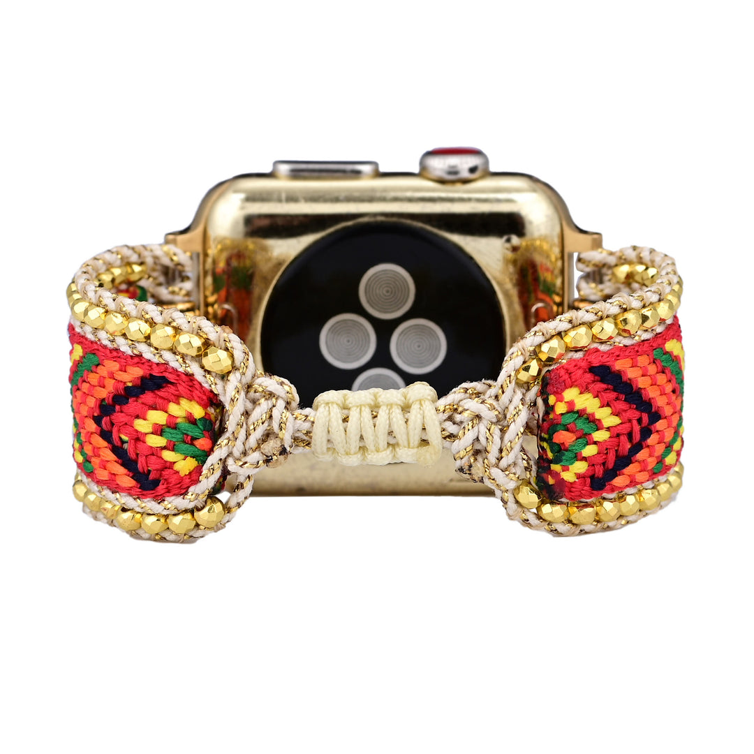Bracelet de montre Apple Watch tressé en nylon orange rouge avec zircon doré Olivenorma 