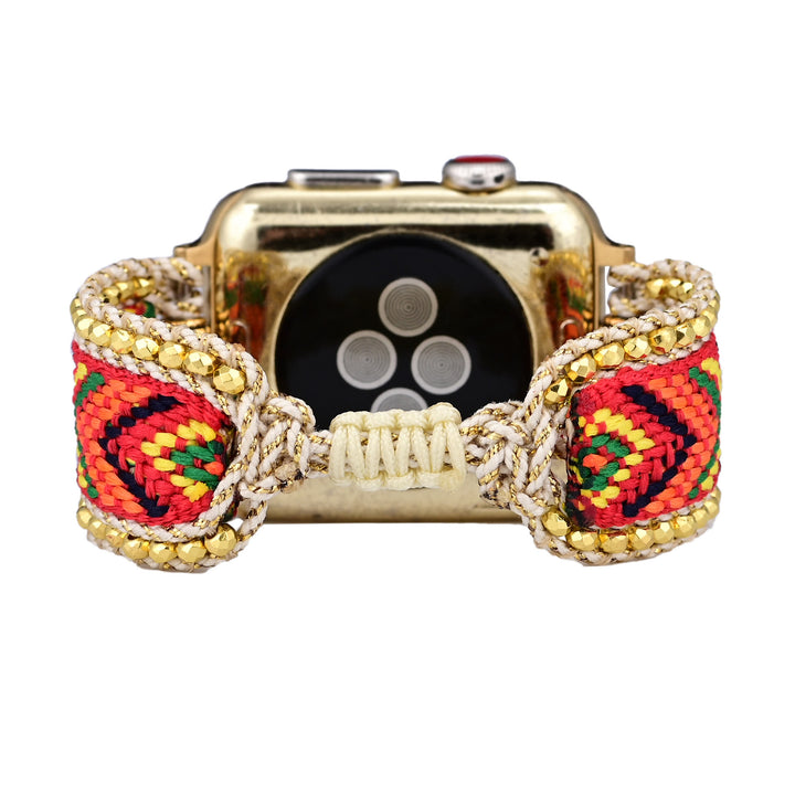 Bracelet de montre Apple Watch tressé en nylon orange rouge avec zircon doré Olivenorma 