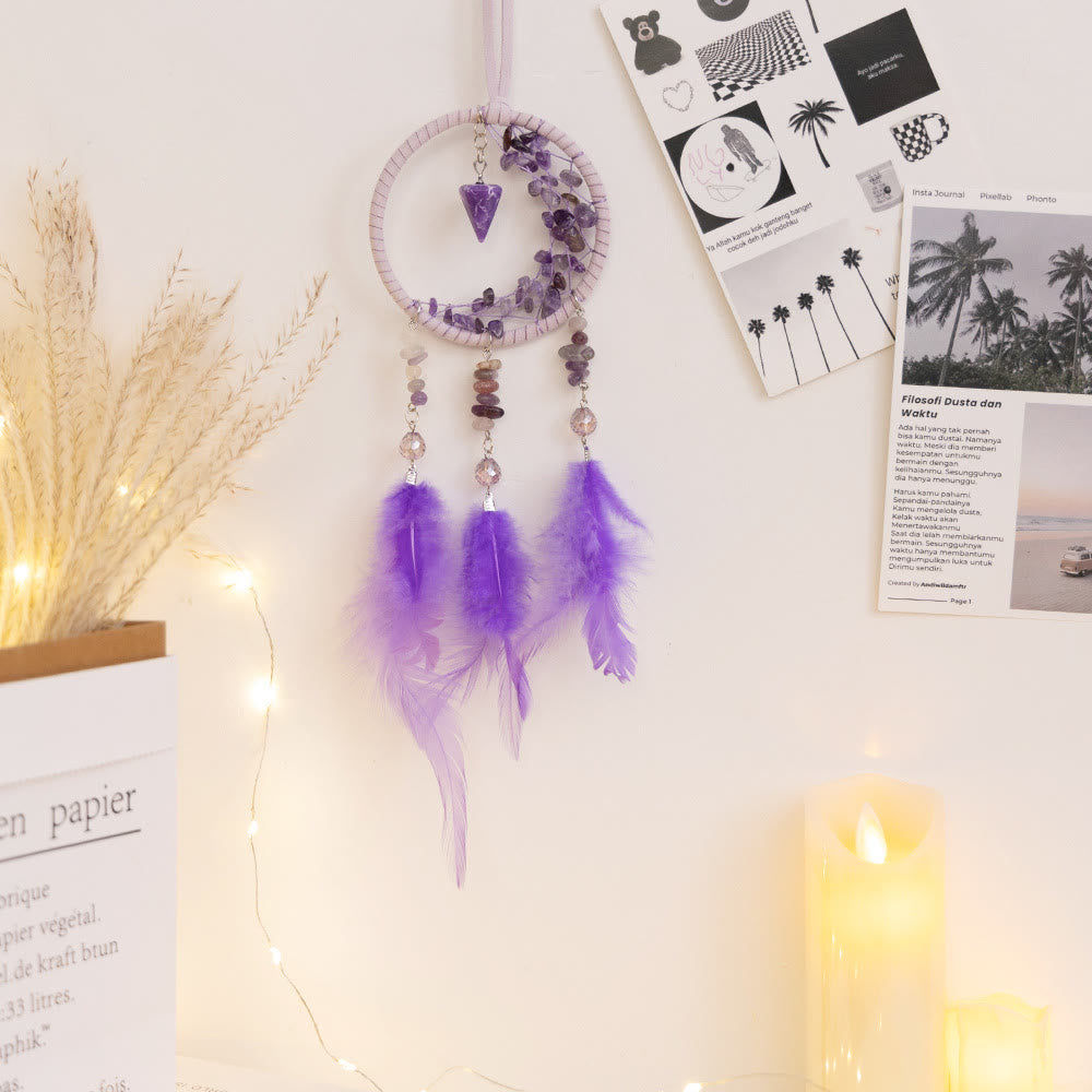 Pendentif Améthyste Olivenorma Petit Attrape-rêves en forme de croissant de lune 