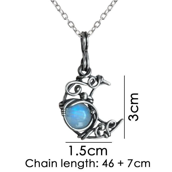 Collier en argent avec pierre de lune et lune de Bohême Olivenorma