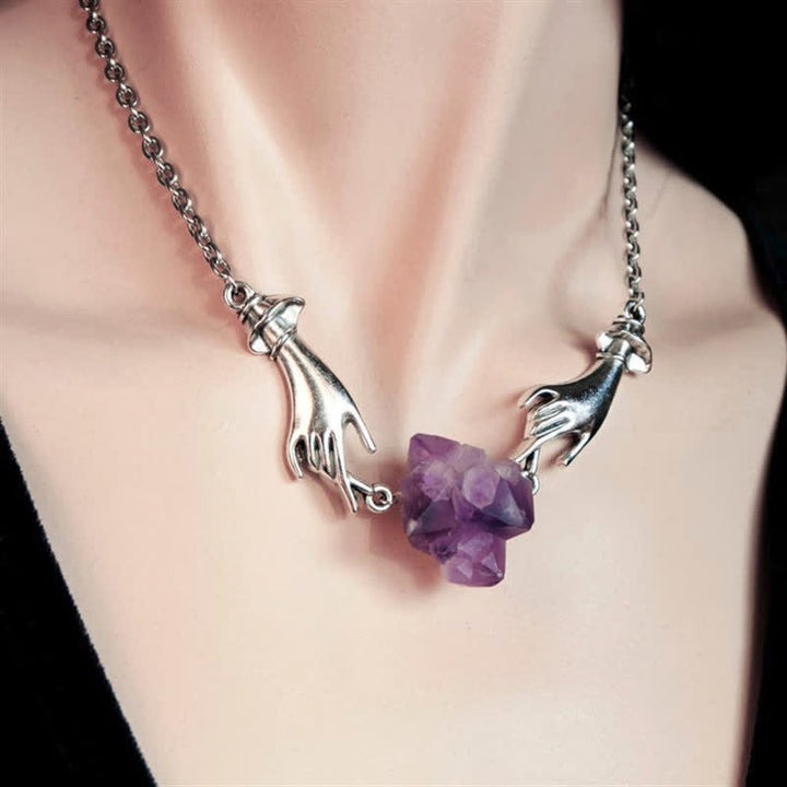 Collier de guérison à la main d'ange en améthyste