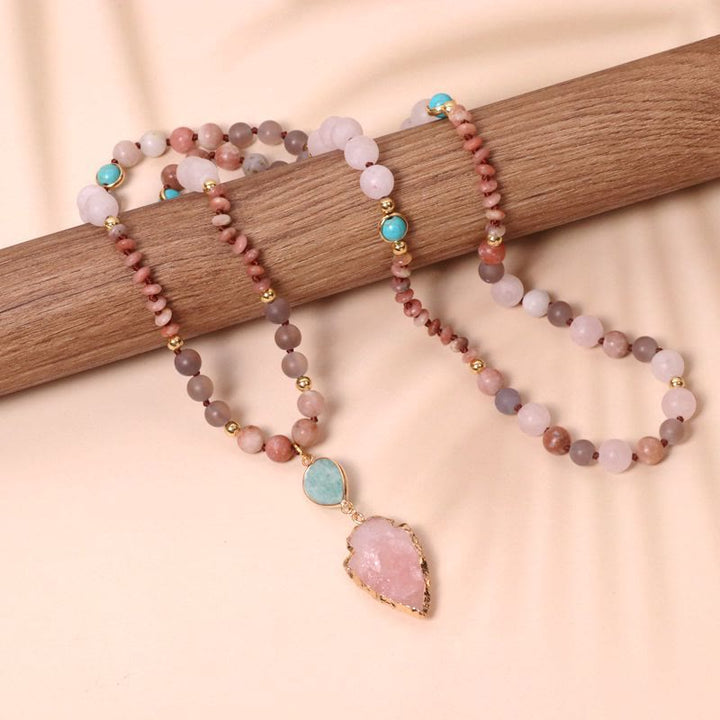 Collier pendentif en pointe de flèche en quartz rose naturel pour prière 