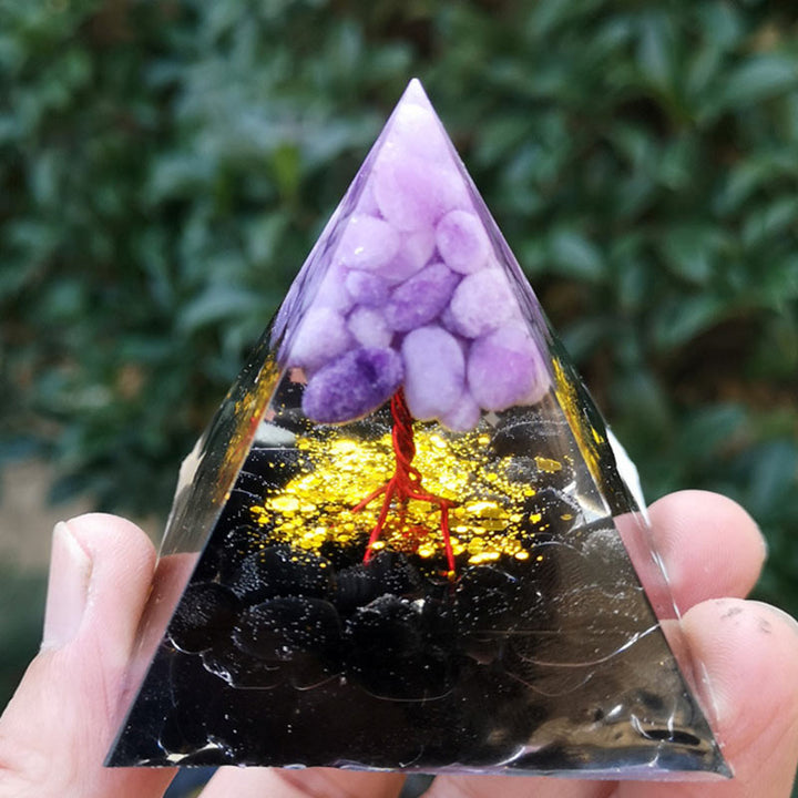Pyramide d'orgone d'arbre de vie en obsidienne de jade violet Olivenorma