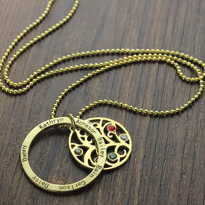 Collier avec pierre de naissance gravée du nom de l'arbre de vie Olivenorma 