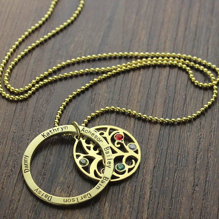Collier avec pierre de naissance gravée du nom de l'arbre de vie Olivenorma 