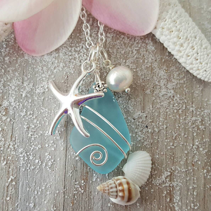 Collier étoile de mer en perles de verre de mer Olivenorma 