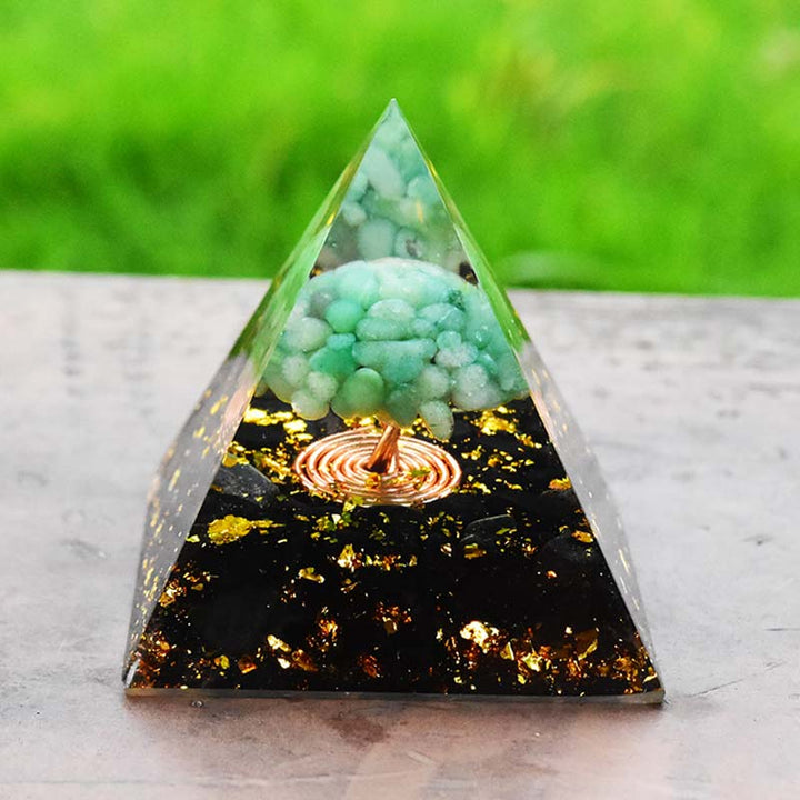 Pyramide d'orgone d'arbre de vie en obsidienne aventurine verte Olivenorma