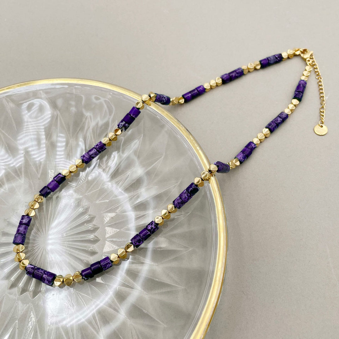 Collier en acier titane 14 carats avec pierres naturelles Olivenorma 