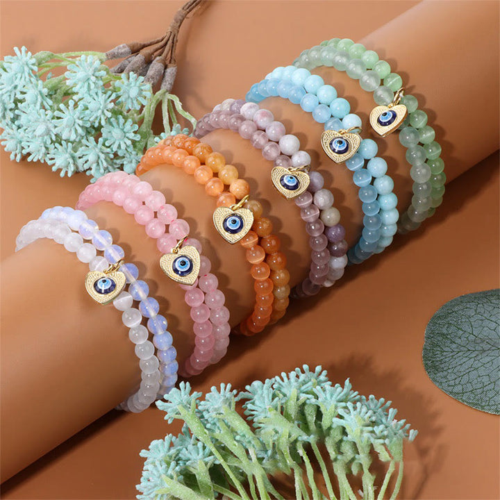 Bracelet double couche avec pendentif mauvais œil en pierre œil de chat Olivenorma
