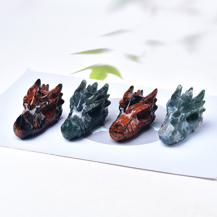 Décoration en pierre précieuse en forme de tête de dragon en acajou et obsidienne Olivenorma 
