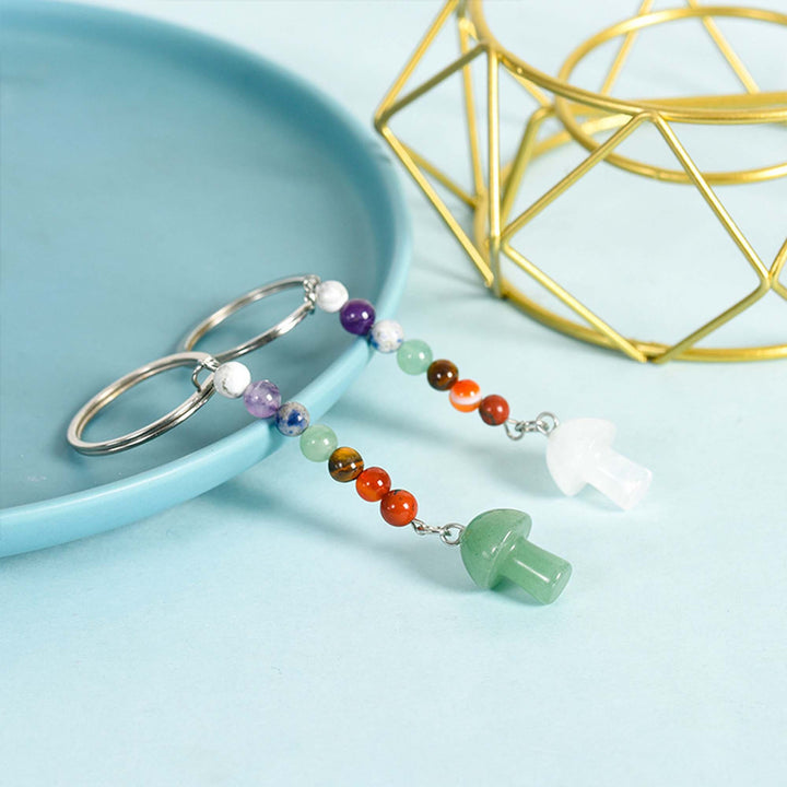 Porte-clés en perles de cristal de chakra en forme de champignon Olivenorma