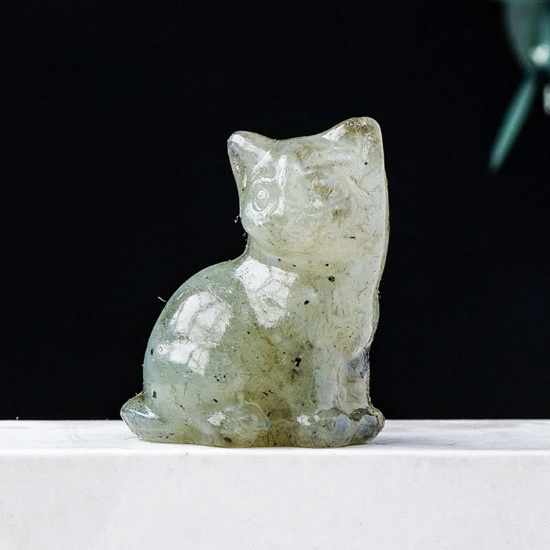 Décoration en pierre précieuse sculptée en forme de chat porte-bonheur en cristal naturel Olivenorma - Labradorite - image 24