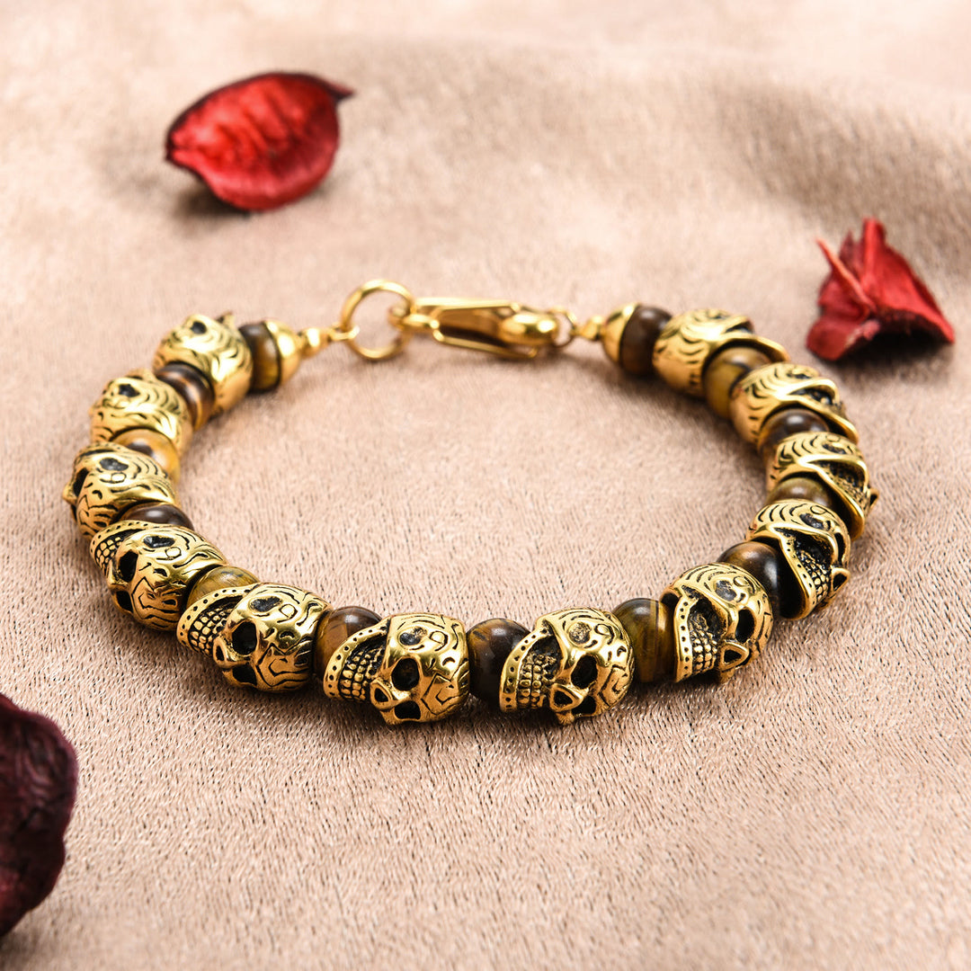 Bracelet Olivenorma en acier inoxydable fait main avec œil de tigre naturel