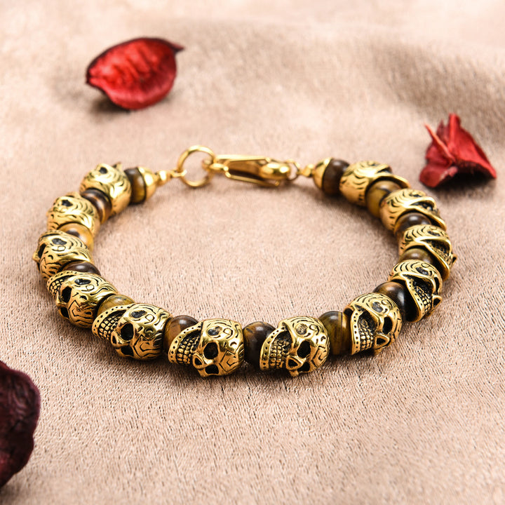 Bracelet Olivenorma en acier inoxydable fait main avec œil de tigre naturel