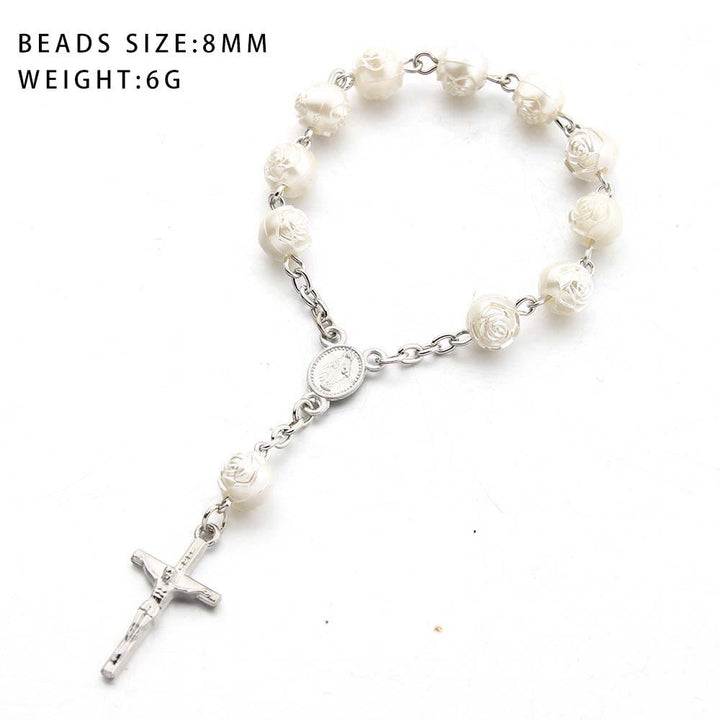 Bracelet en perles et croix en forme de cœur Olivenorma