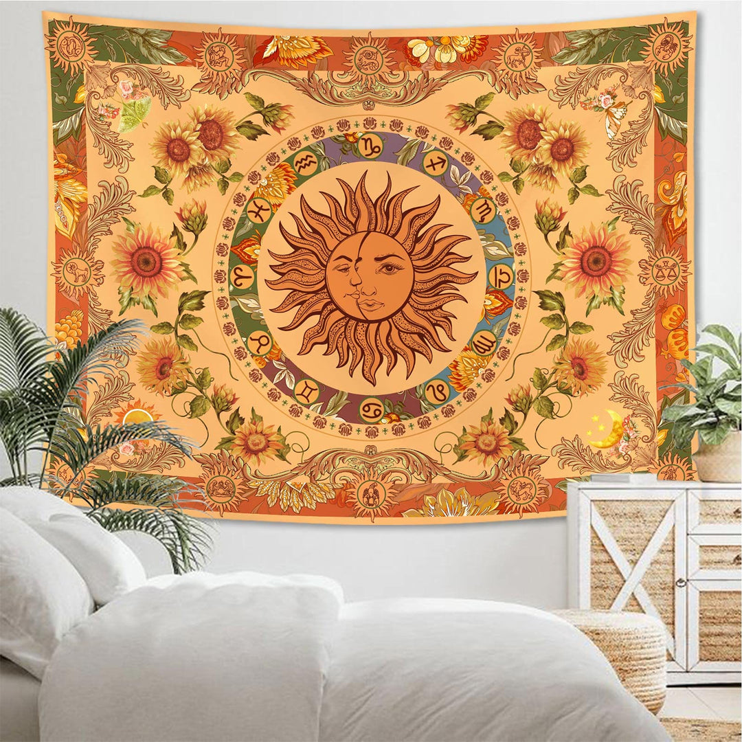 Tapisserie tournesol jaune orange soleil et lune Olivenorma