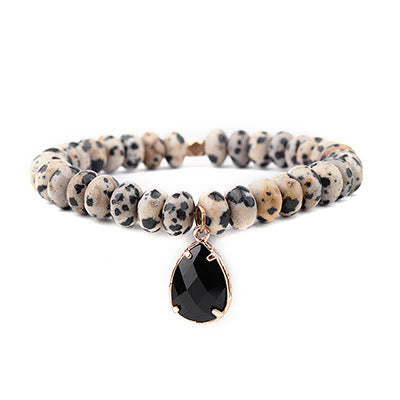 Bracelet pendentif Hamsa en obsidienne et jaspe dalmatien naturel Olivenorma 
