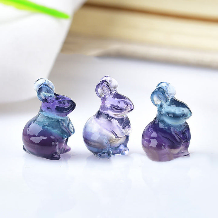 Décoration en pierre précieuse de lapin en fluorite de couleur naturelle Olivenorma