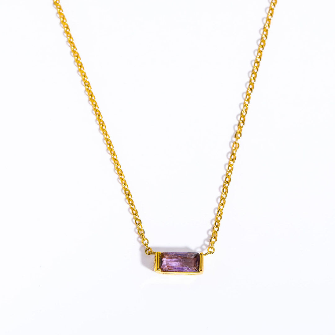Collier pendentif rectangulaire simple en acier inoxydable avec pierre de naissance Olivenorma 