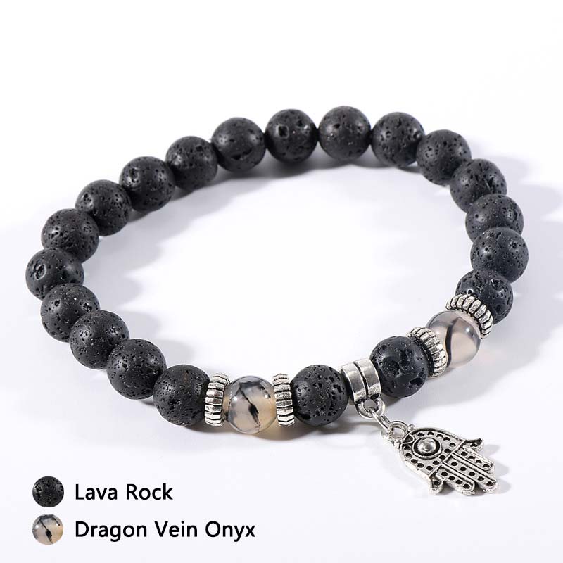 Bracelet en pierre de lave et œil de tigre malachite
