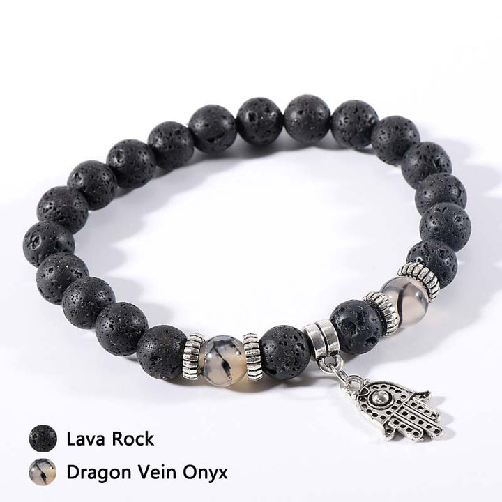 Bracelet en pierre de lave et œil de tigre malachite