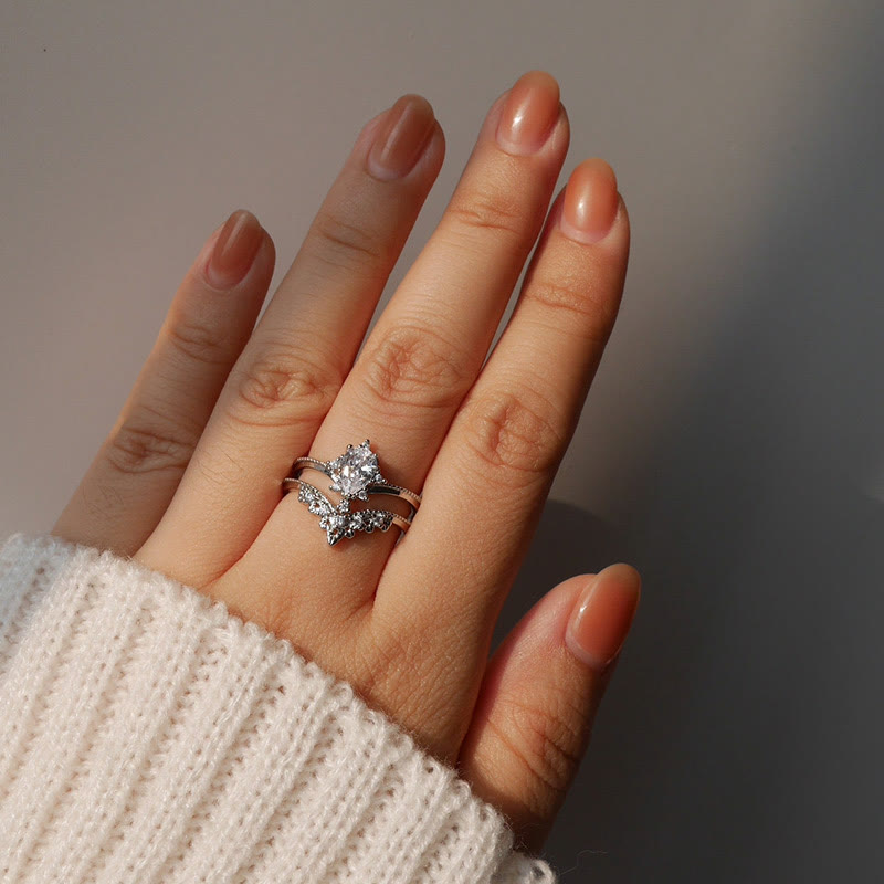 Olivenorma Lot de 2 bagues de fiançailles en zircon plaqué pierre de lune