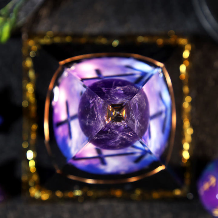 Boule d'améthyste Olivenorma Gravier d'obsidienne Zodiaque Sagittaire Pyramide d'orgone 