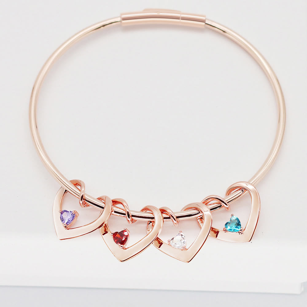 Bracelet chaîne à breloques en forme de cœur avec pierre de naissance et nom personnalisé Olivenorma