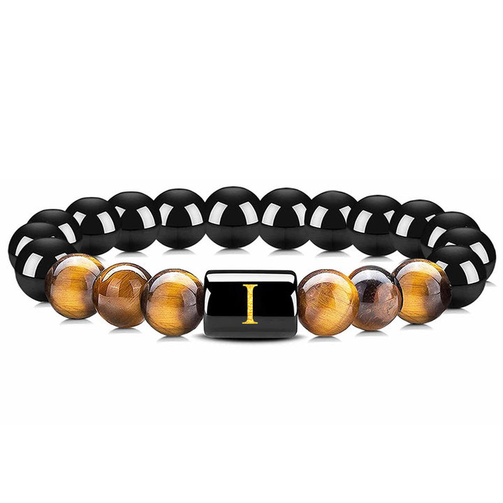 Bracelet en œil de tigre avec lettre en obsidienne - Œil de tigre et obsidienne - je - image 11