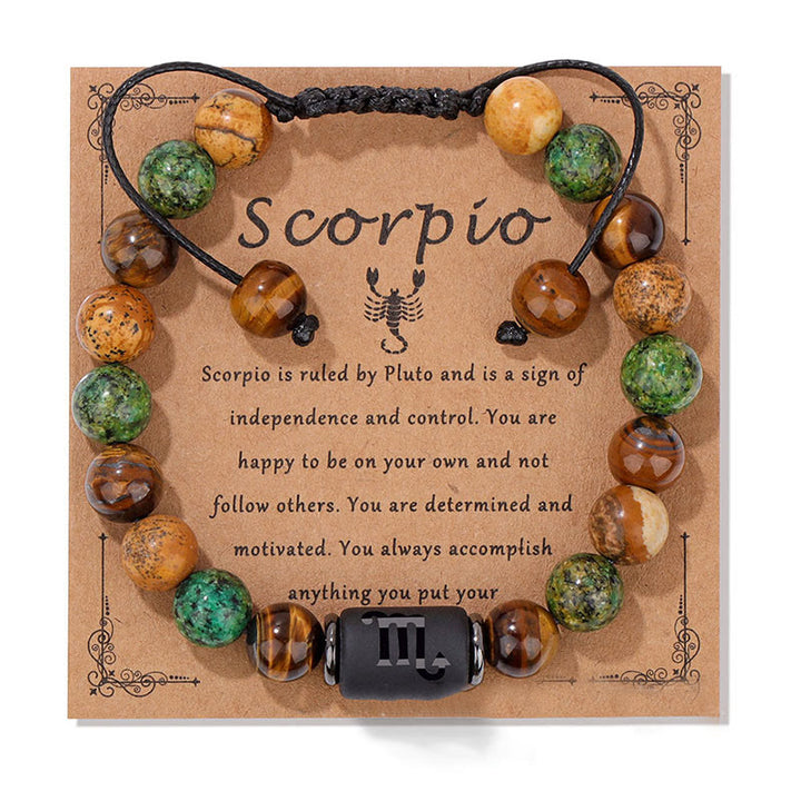 Bracelet tissé à la main en pierre naturelle avec signe du zodiaque Olivenorma